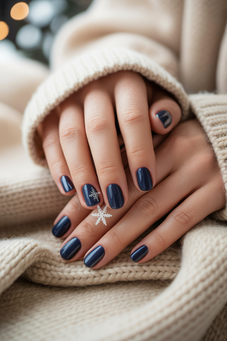 Navy Blue Nails for Winter Outfits
