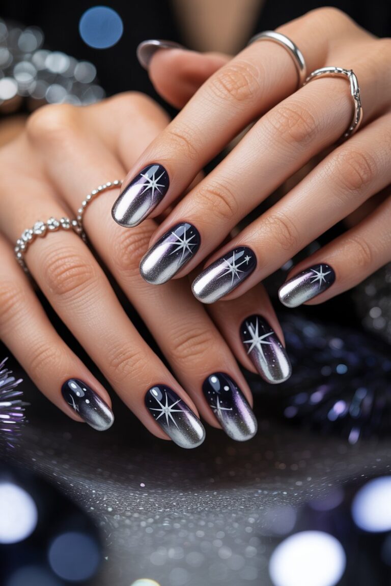 Chrome Silver Nails for New Year’s Eve