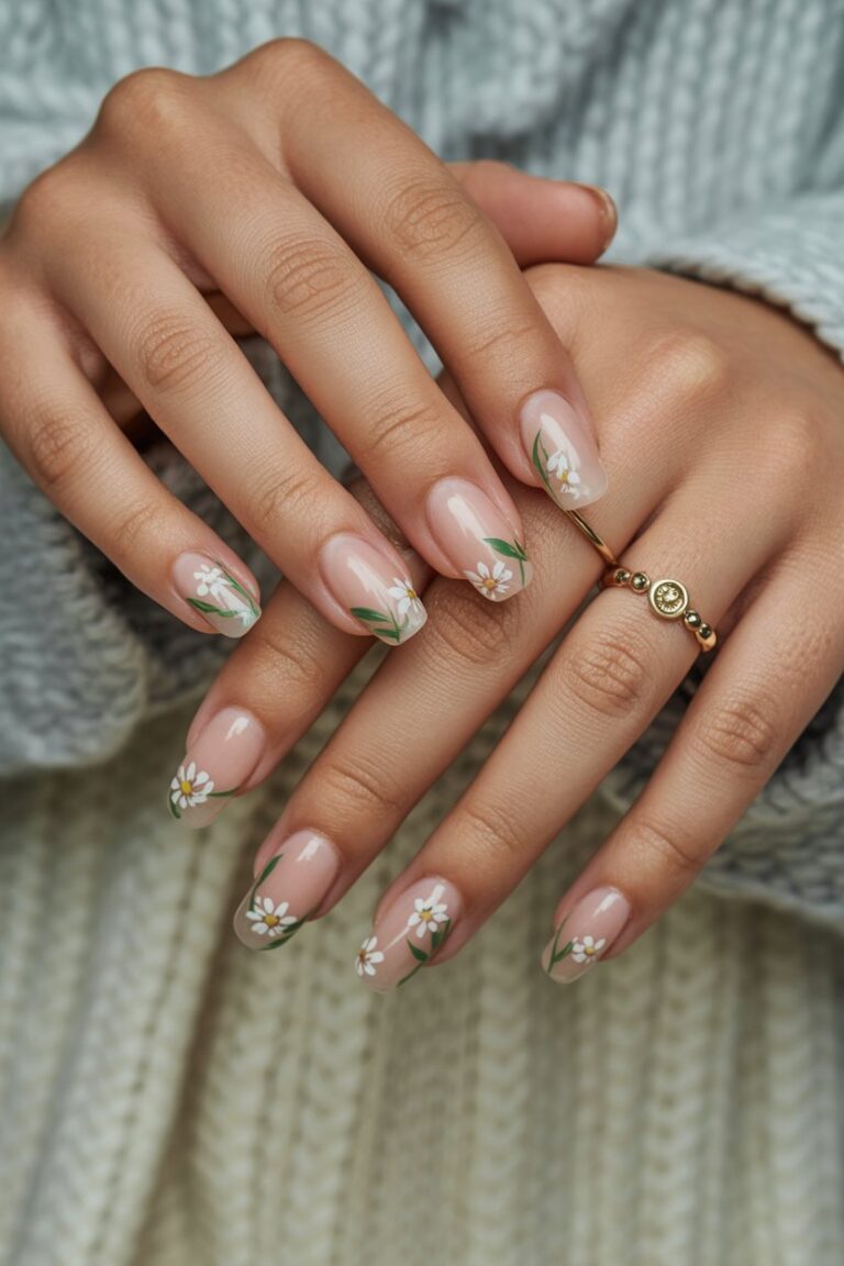 Clear Nails with Flowers – Elegant & Simple