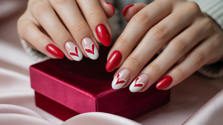 Red & White Nails for Valentine’s Day