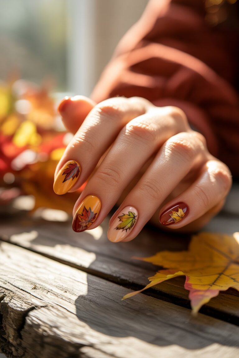 Fall Nail Designs with Leaf Art
