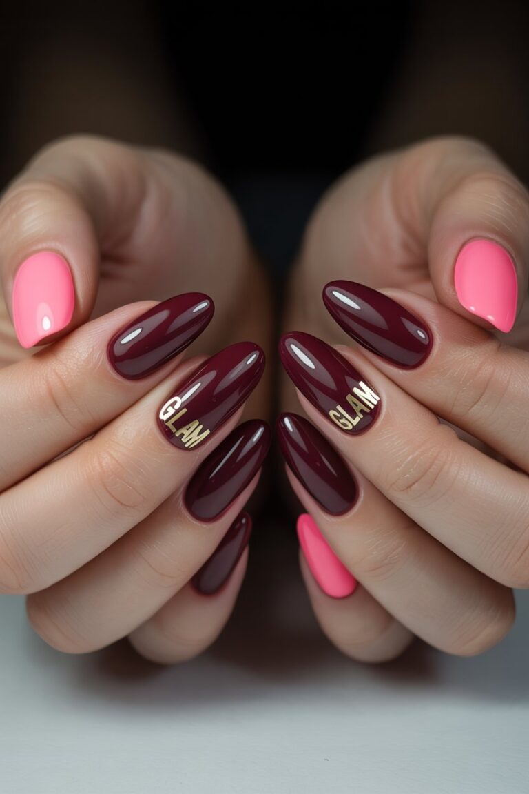 Acrylic Nude Nails with a Pop of Color